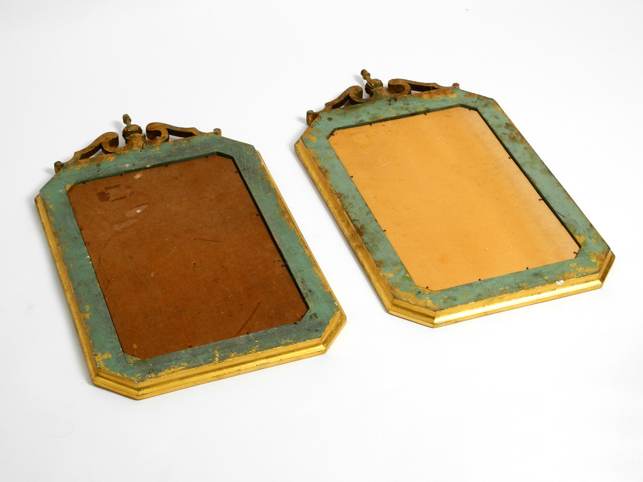 Two Beautiful Italian Mid Century Wall Mirrors Made of Wood, Partly Gilded For Sale 3