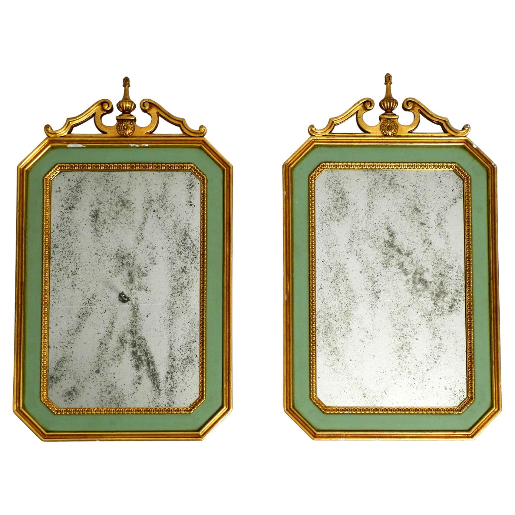 Two Beautiful Italian Mid Century Wall Mirrors Made of Wood, Partly Gilded For Sale