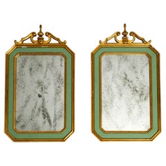 Two Beautiful Italian Mid Century Wall Mirrors Made of Wood, Partly Gilded