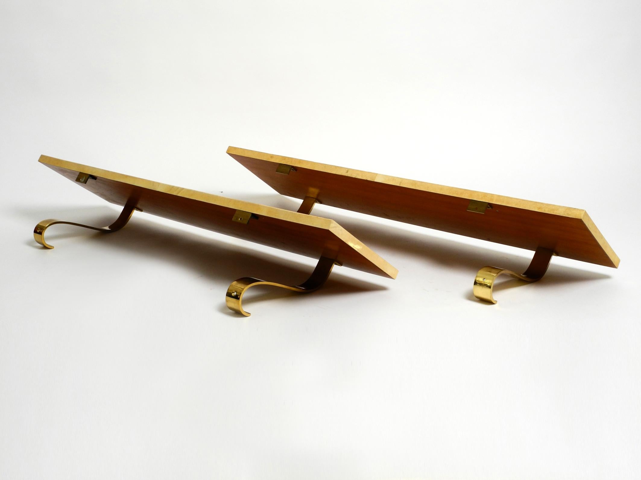 Two Beautiful, Very Rare 1960s Large Aldo Tura Shelves Made of Wood and Goatskin For Sale 11