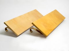 Two Beautiful, Very Rare 1960s Large Aldo Tura Shelves Made of Wood and Goatskin