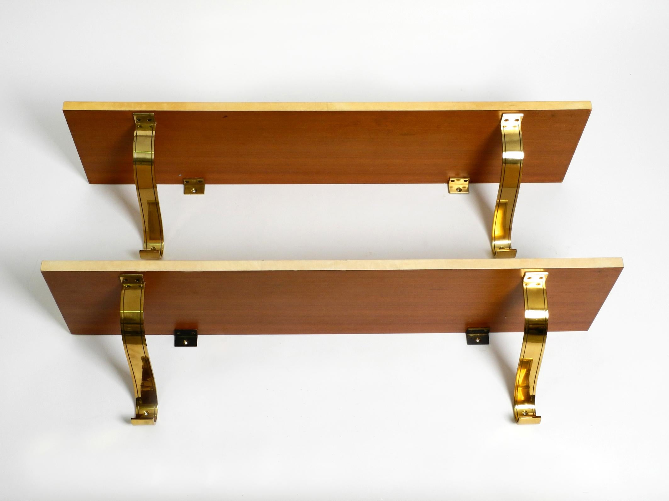 Brass Two Beautiful, Very Rare 1960s Large Aldo Tura Shelves Made of Wood and Goatskin For Sale