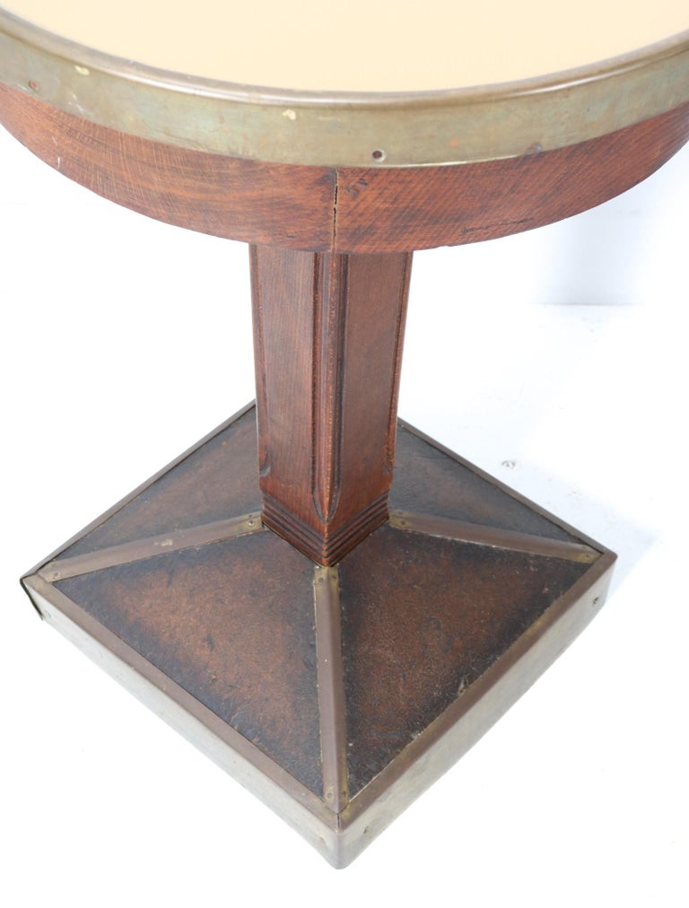 Brass Two Beech Art Deco Pub Tables or Side Tables, 1930s For Sale