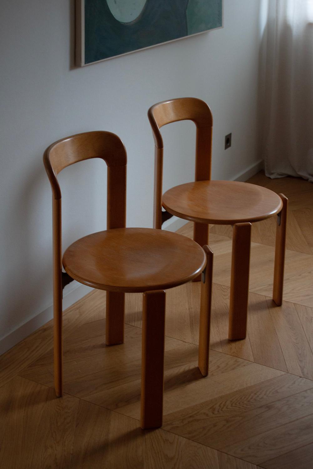Machine-Made Two Bruno Rey Chairs in Beech Wood circa 1970 by Dietiker with Original Cushion