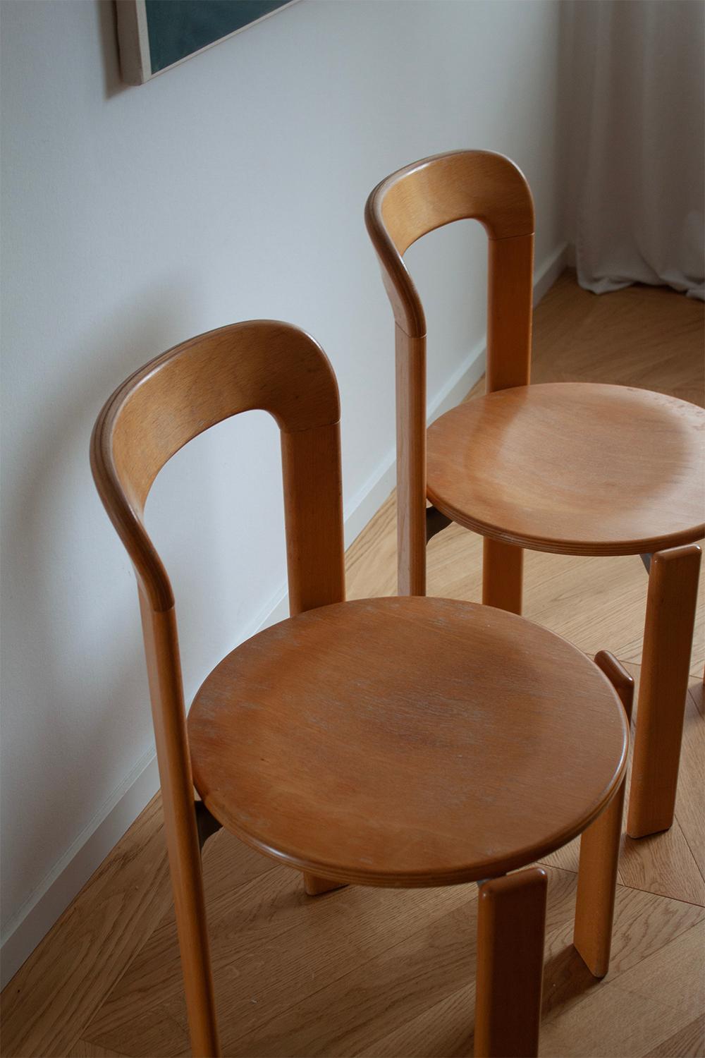 Two Bruno Rey Chairs in Beech Wood circa 1970 by Dietiker with Original Cushion In Good Condition In Rümmingen, BW
