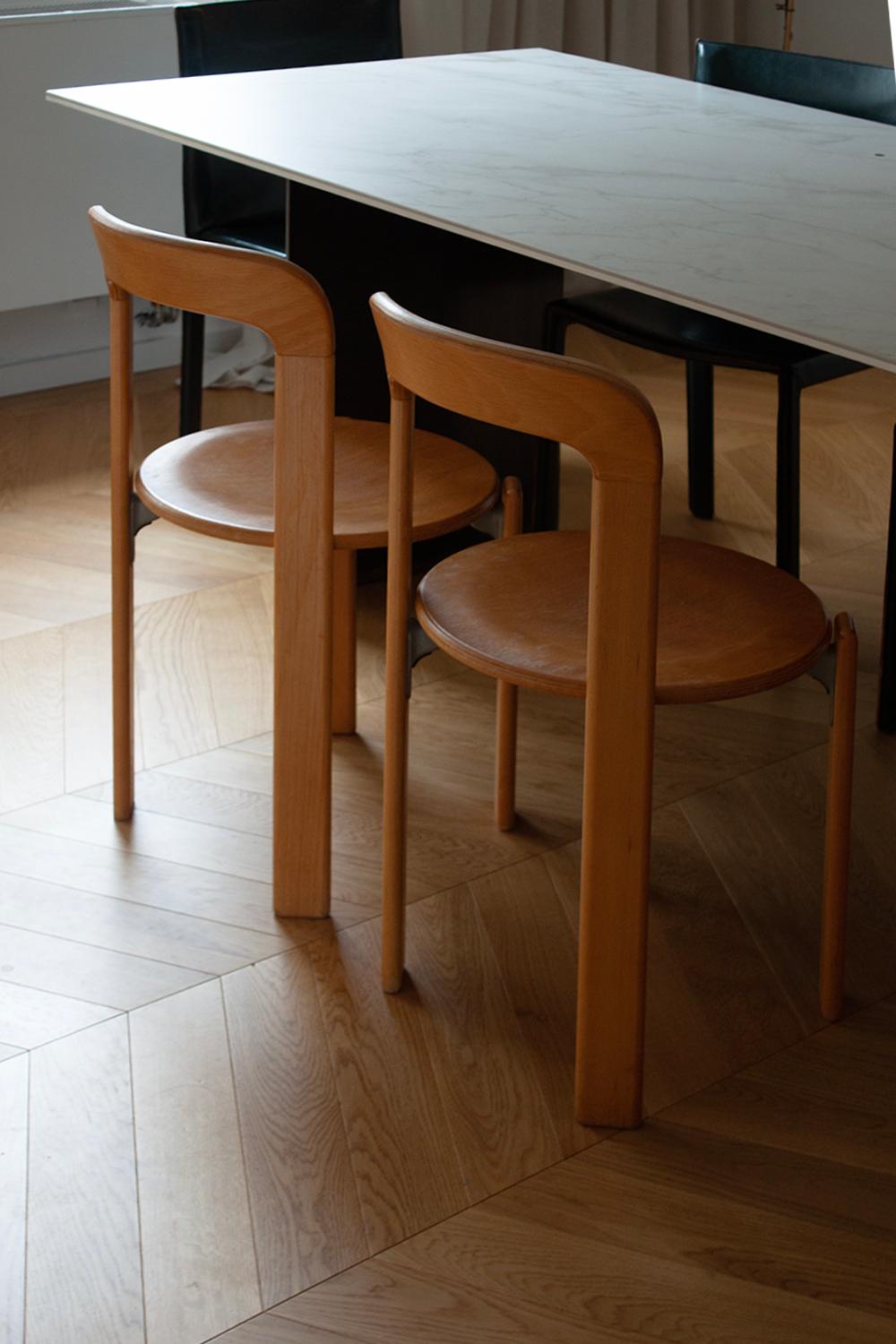 20th Century Two Bruno Rey Chairs in Beech Wood circa 1970 by Dietiker with Original Cushion