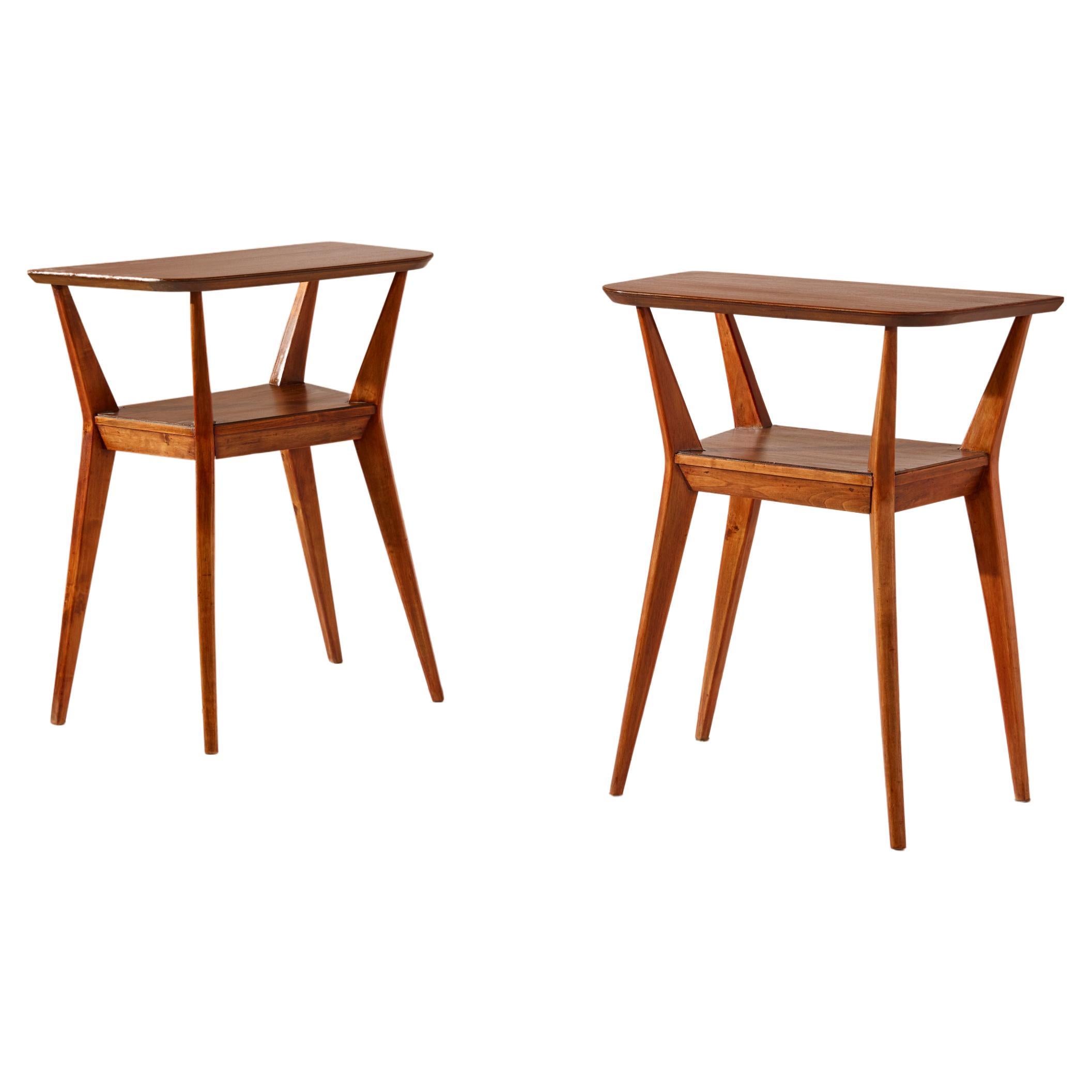 Two Beechwood Side Tables in the Manner of Gio Ponti, Italy, 1950s For Sale