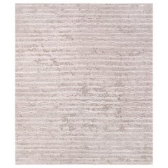 Two Beige - Plain Modern Hand Knotted Wool Bamboo Silk Allo Rug