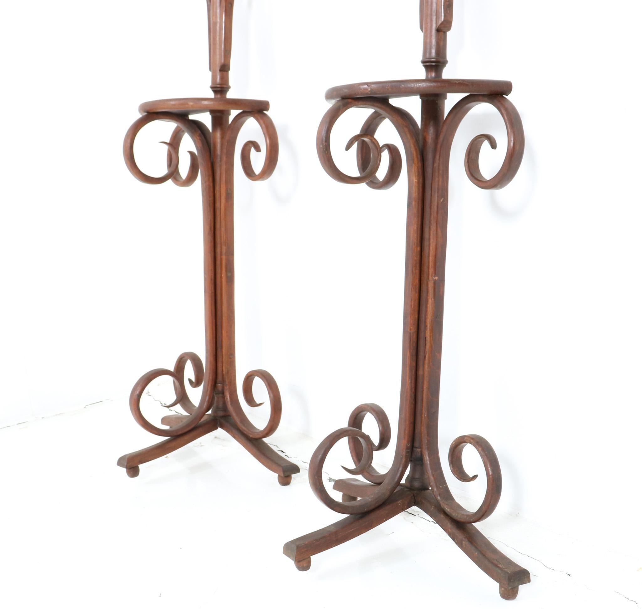 Early 20th Century Two Bentwood Beech Art Nouveau Stands with Mirrors Thonet or Kohn Style, 1900s