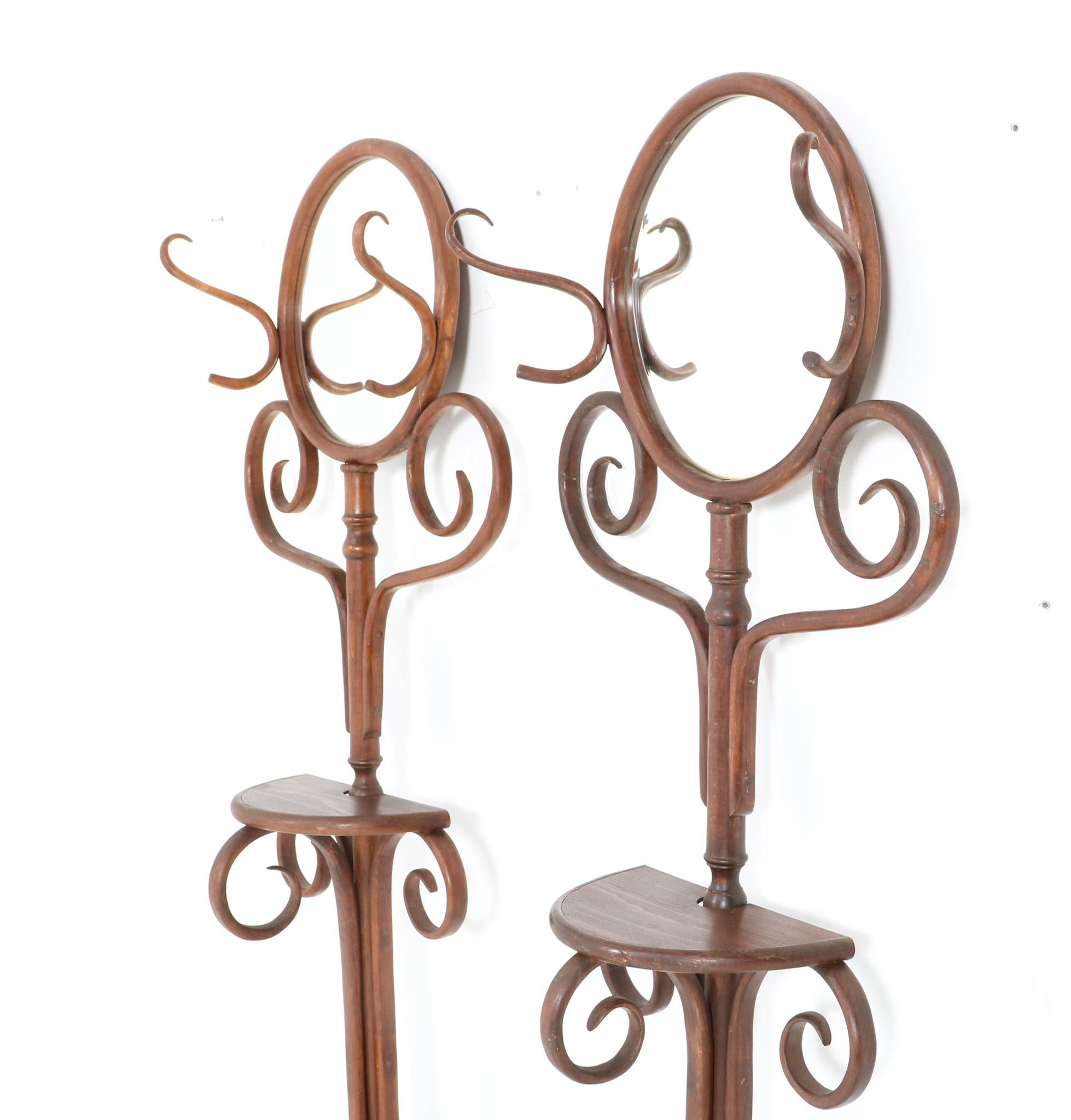 Two Bentwood Beech Art Nouveau Stands with Mirrors Thonet or Kohn Style, 1900s 1