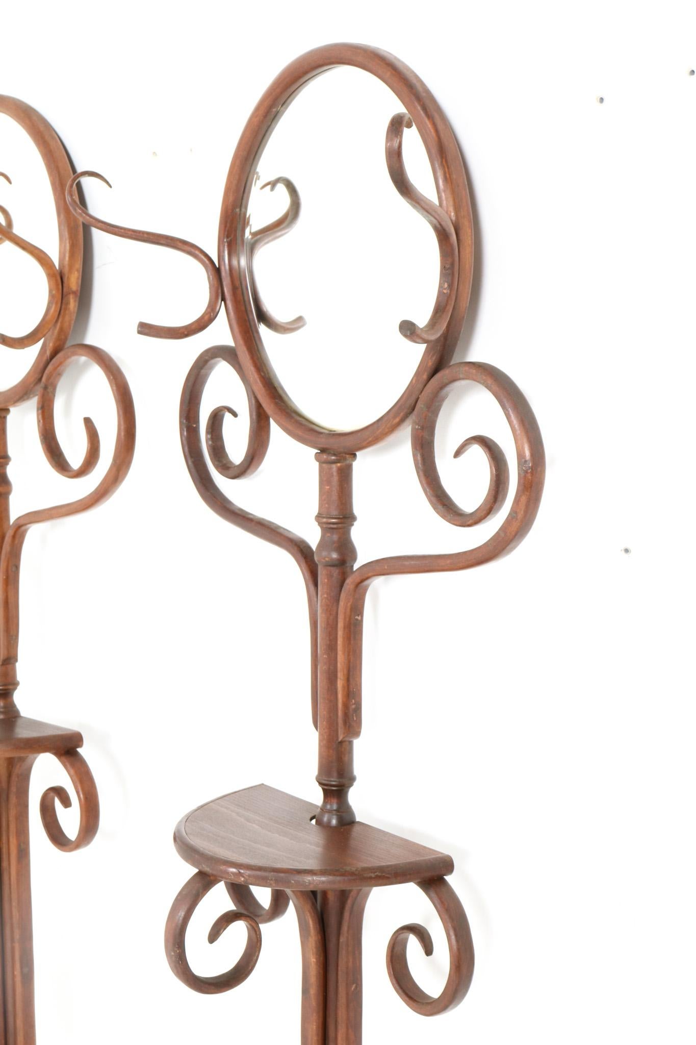 Two Bentwood Beech Art Nouveau Stands with Mirrors Thonet or Kohn Style, 1900s 2