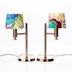 Two Bergboms Table lamps in Brass with Josef Frank "Nippon" Shades, Sweden 1970s