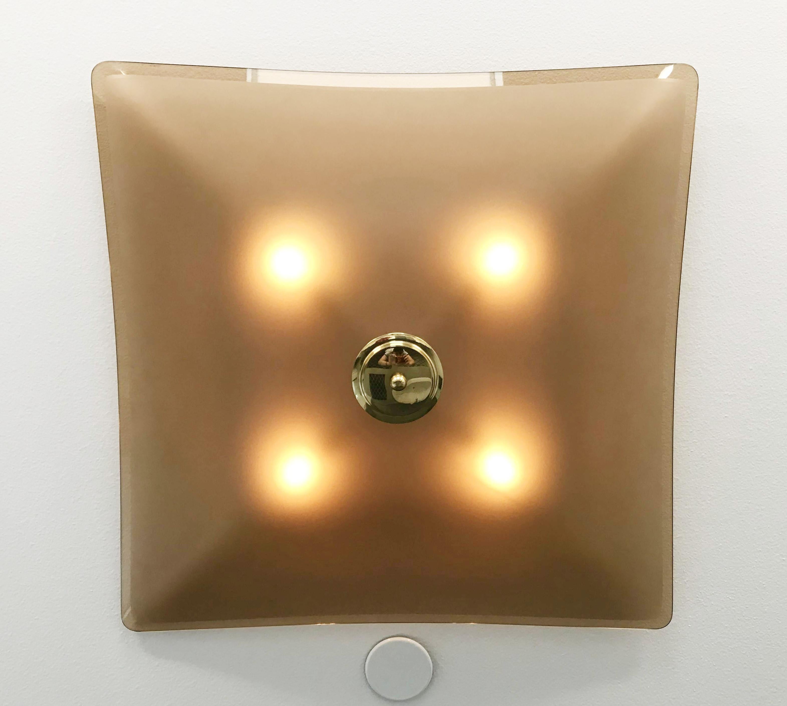 Italian Beveled Glass Flush Mount or Wall Sconce - 2 available For Sale