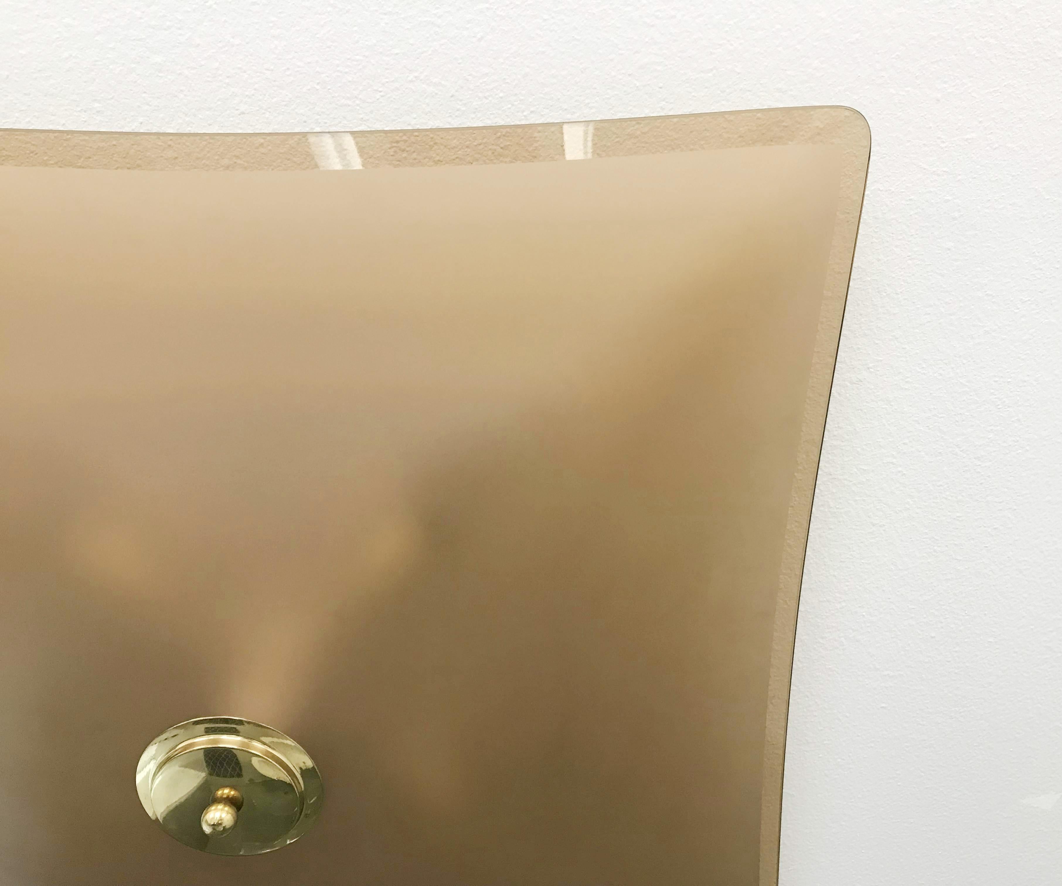 Brass Beveled Glass Flush Mount or Wall Sconce - 2 available For Sale
