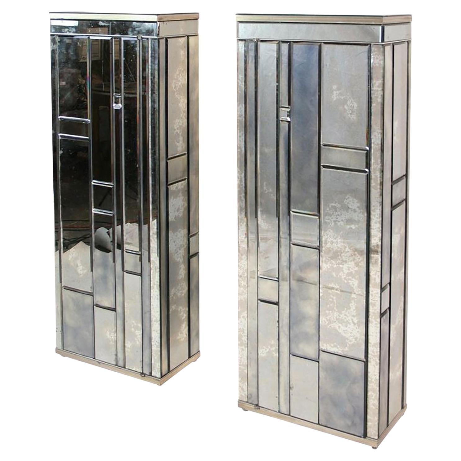  Two Beveled Mirror Side Cabinets For Sale