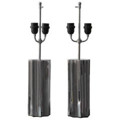 Retro Two Big 1960s Chrome Metal Table Lamp Bases Feet