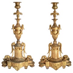 Two Big Impressive Gilded Empire Candles, France, 1800-1820