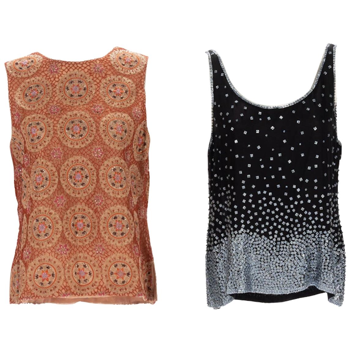 Two Bill Blass Couture Beaded Tops.  New Still Retaining Their Original Pricetag