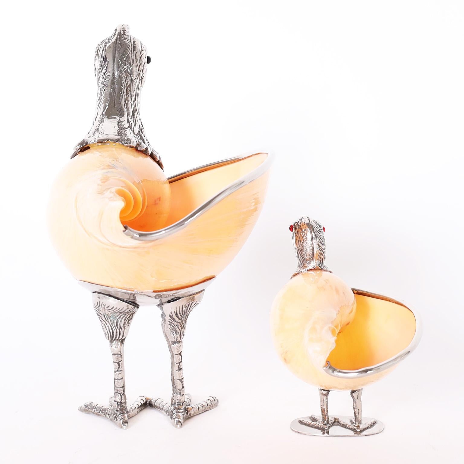 Italian Two Binazzi Style Shell and Silver Plate Bird Bowls, Priced Individually