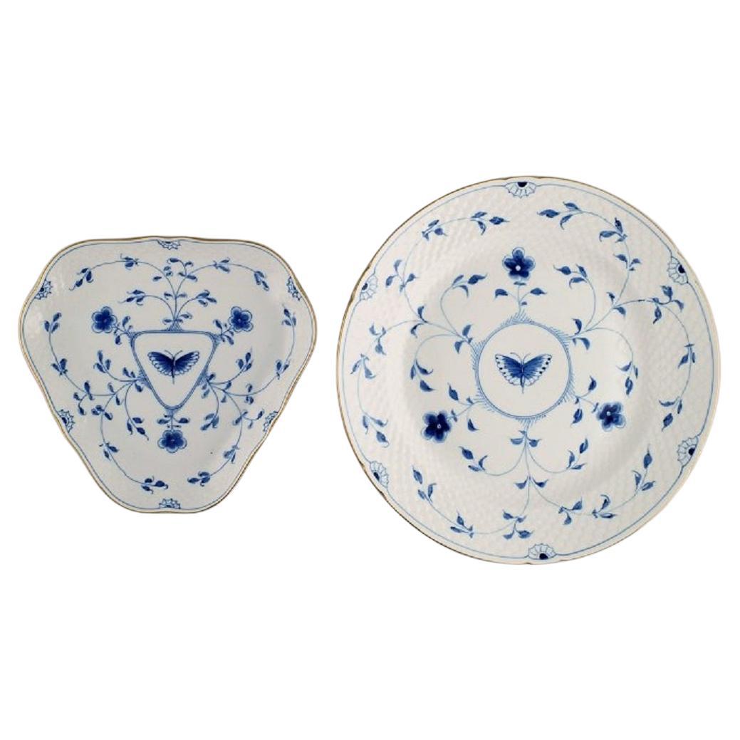 Two Bing & Grøndahl Butterfly dishes in hand-painted porcelain with gold rim. For Sale