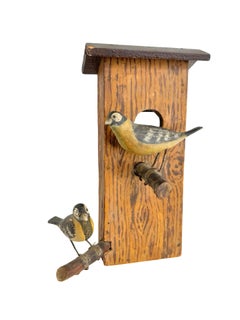 Two Bird Nesting box Viechtauer Hand Carved Wood Black Forest Folk Art Austria