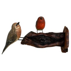 Two Bird on Branch Viechtauer Hand Carved Wood Black Forest Folk Art Austria