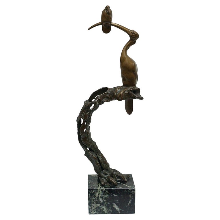 'Two Birds Perched Upon a Tree Trunk' by Josef Franz Riedl For Sale at