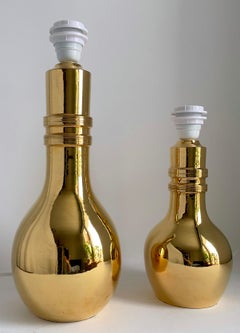 Two Bitossi Table Lamps by Aldo Londi, Gold Glazed Ceramic, Italy, 1970s