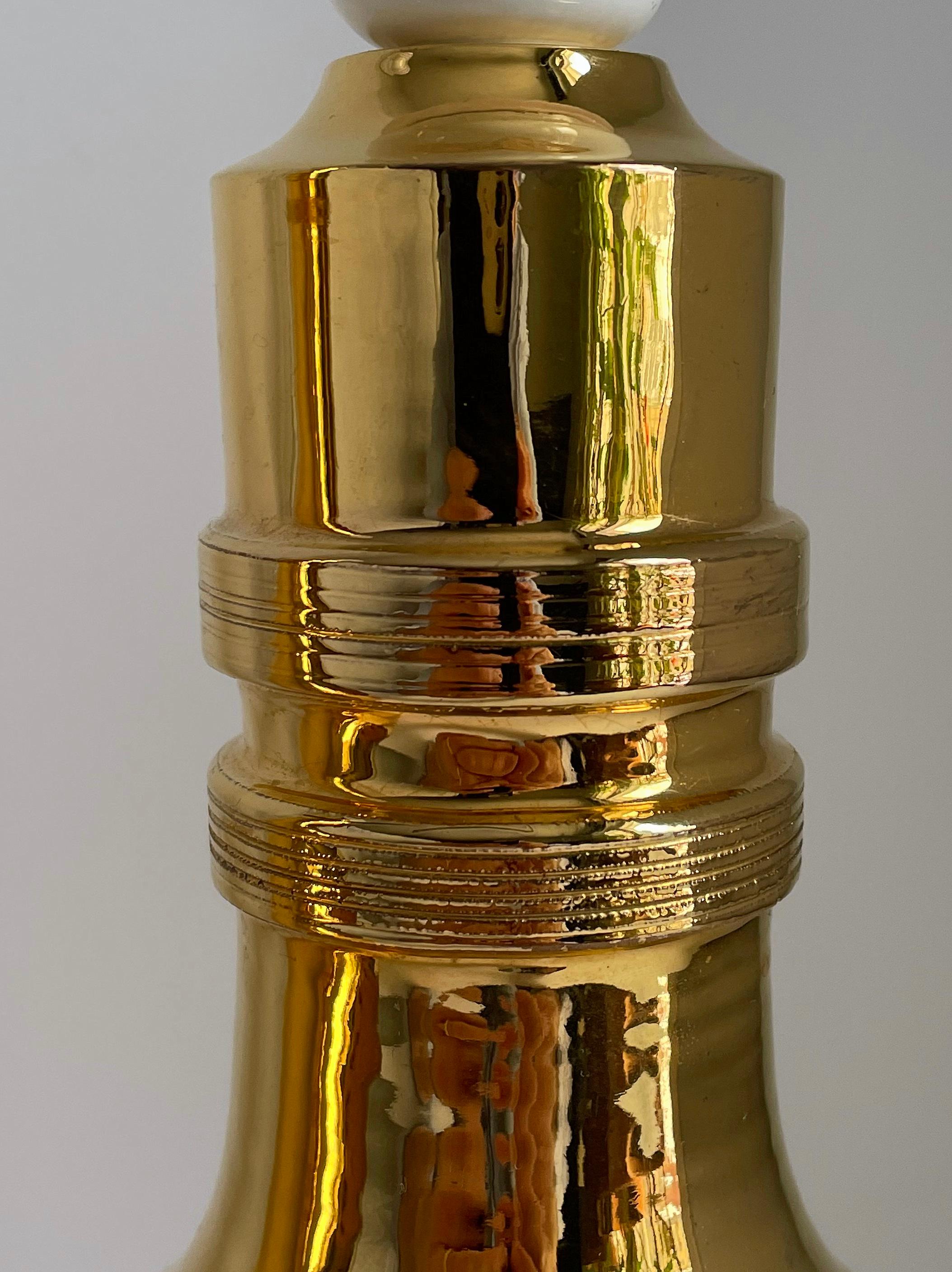 Deux lampes de bureau Bitossi par Aldo Londi, céramique émaillée dorée, Italie, années 1970 en vente 1