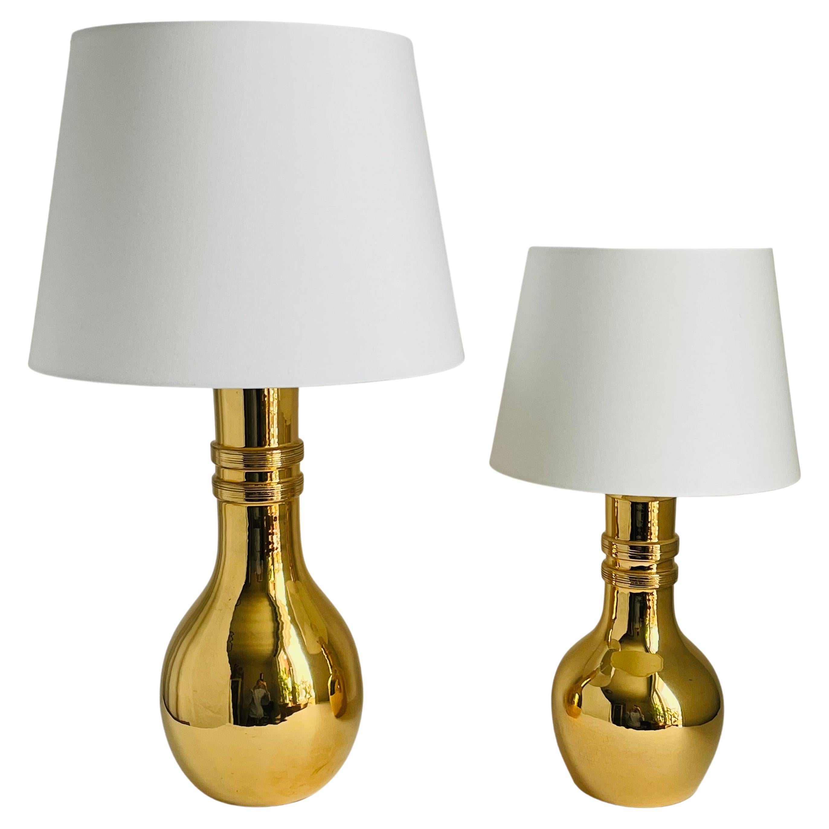 Two Bitossi Table Lamps by Aldo Londi, Gold Glazed Ceramic, Italy, 1970s For Sale
