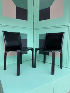 Two Black 1980s Cassina Mario Bellini CAB 412 Chairs