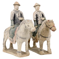 Two Black and Green Glazed Horses and Riders, Ming period(15-16th Century)
