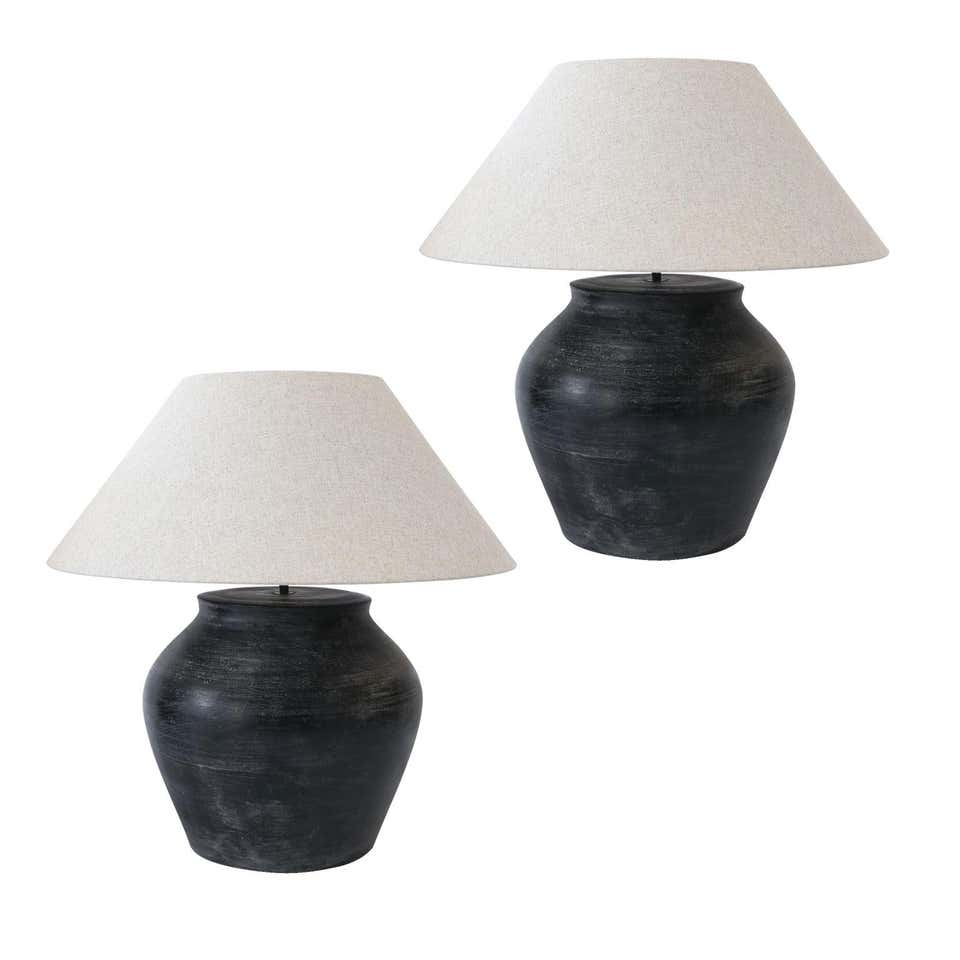 Two Black Ceramic Table Lamps at 1stDibs | black ceramic lamps