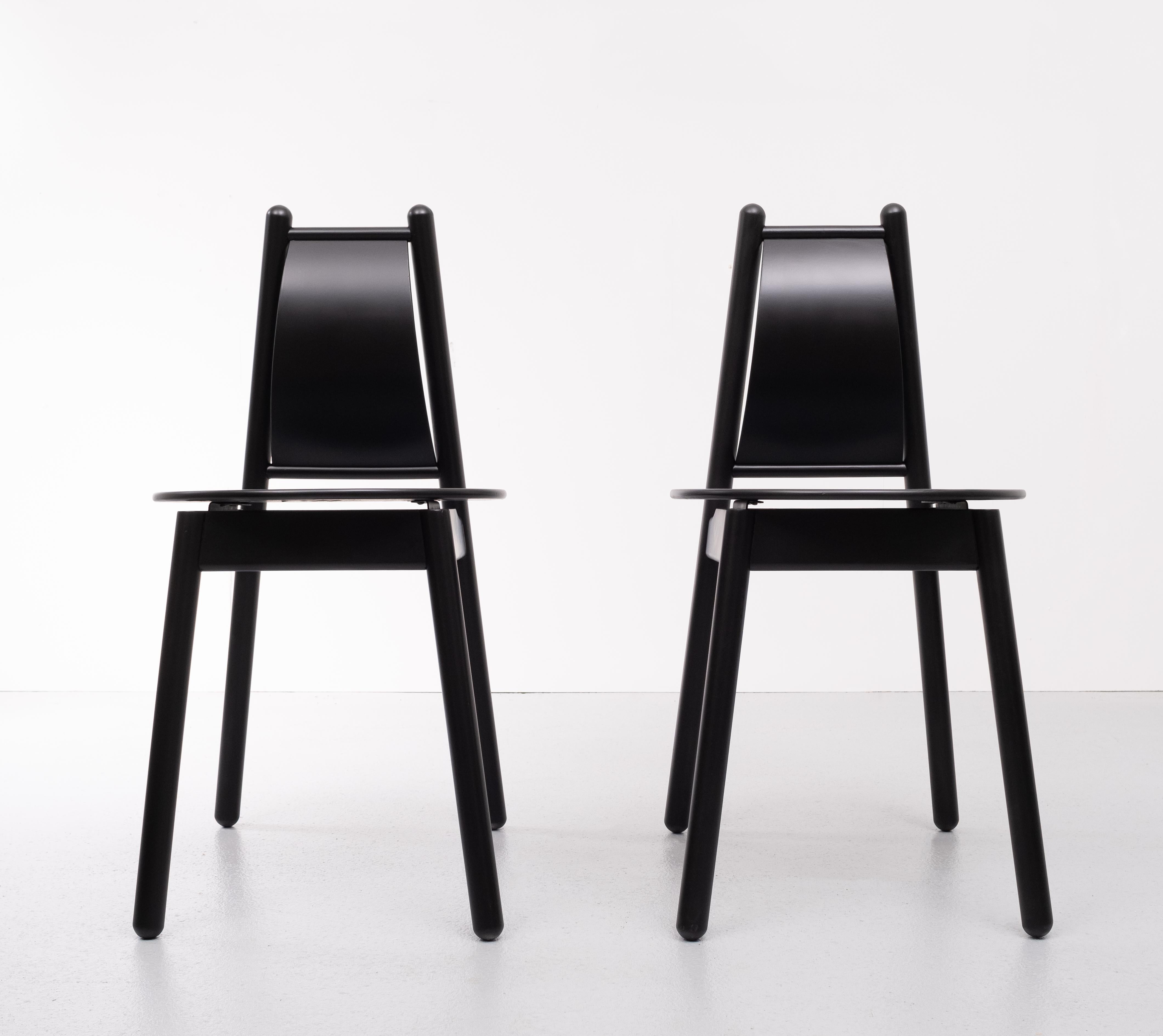 Italian Two Black Chairs Vico Magistretti, 1990s