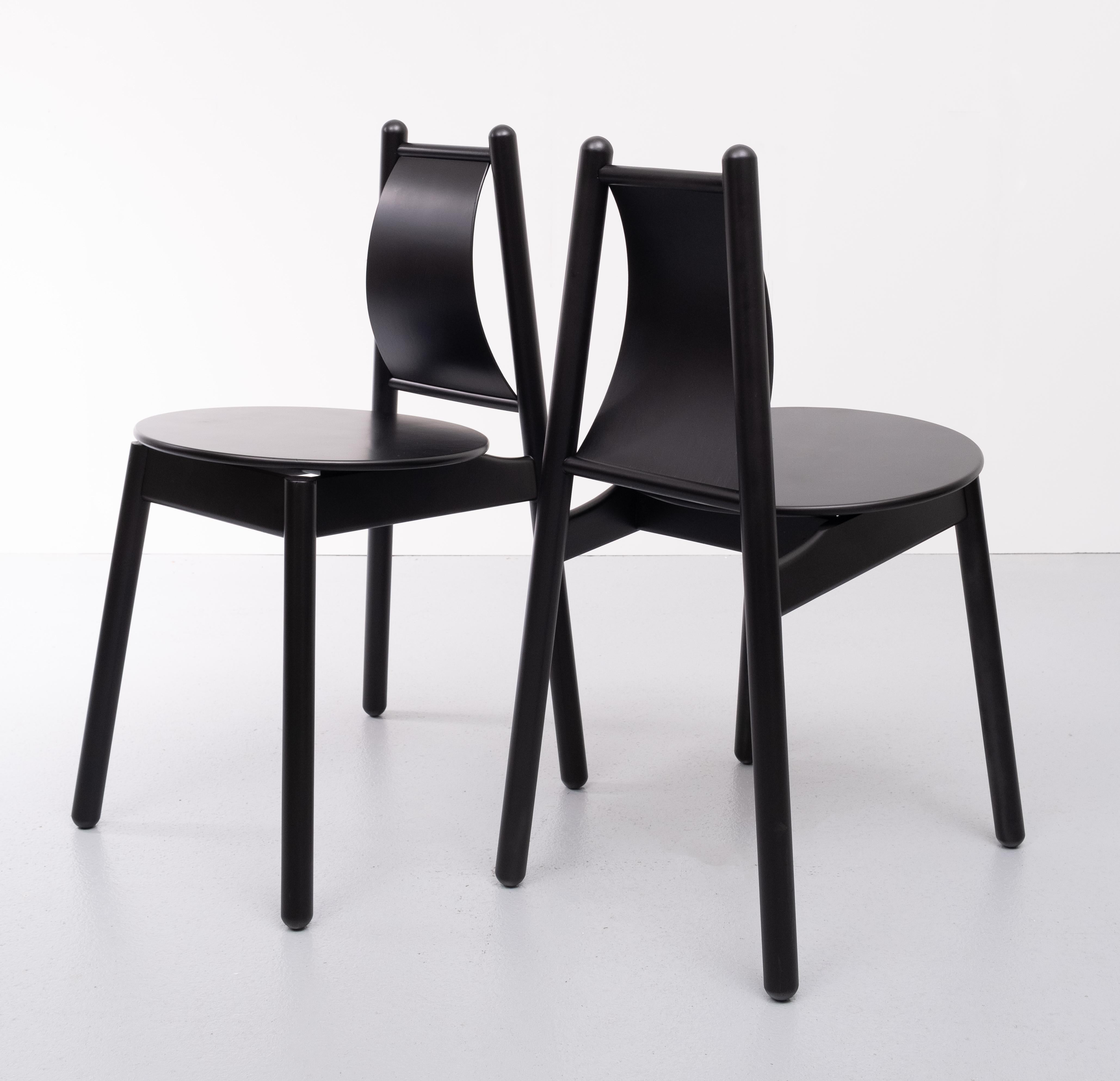 Wood Two Black Chairs Vico Magistretti, 1990s