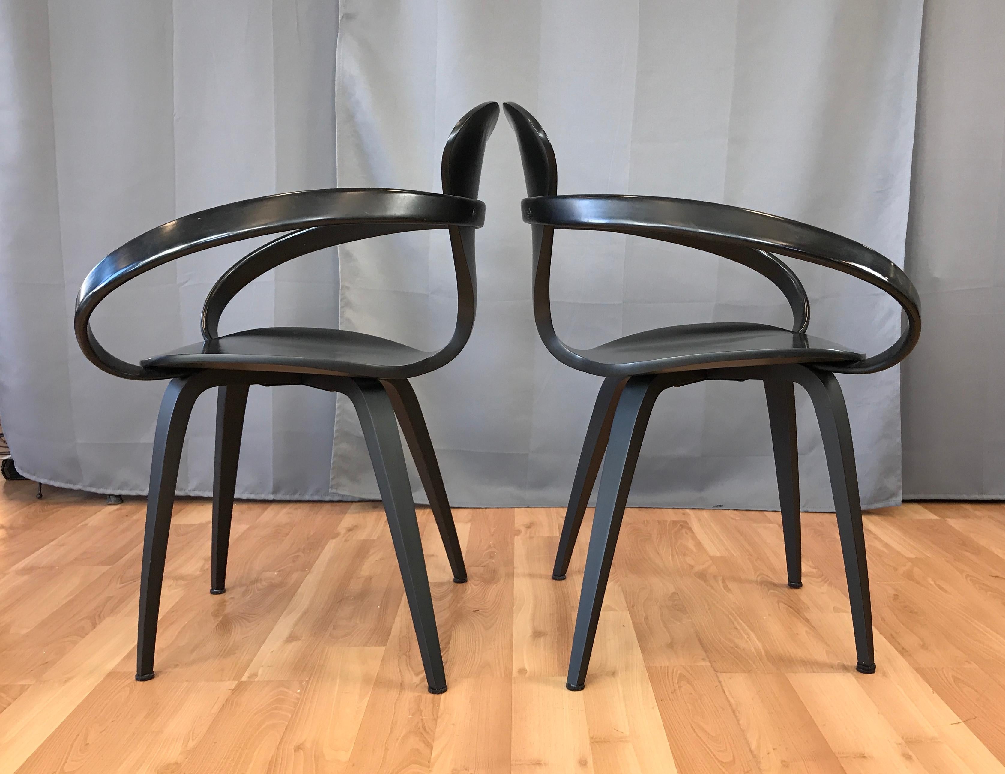 Bentwood Two Black Cherner Armchairs Designed by Norman Cherner