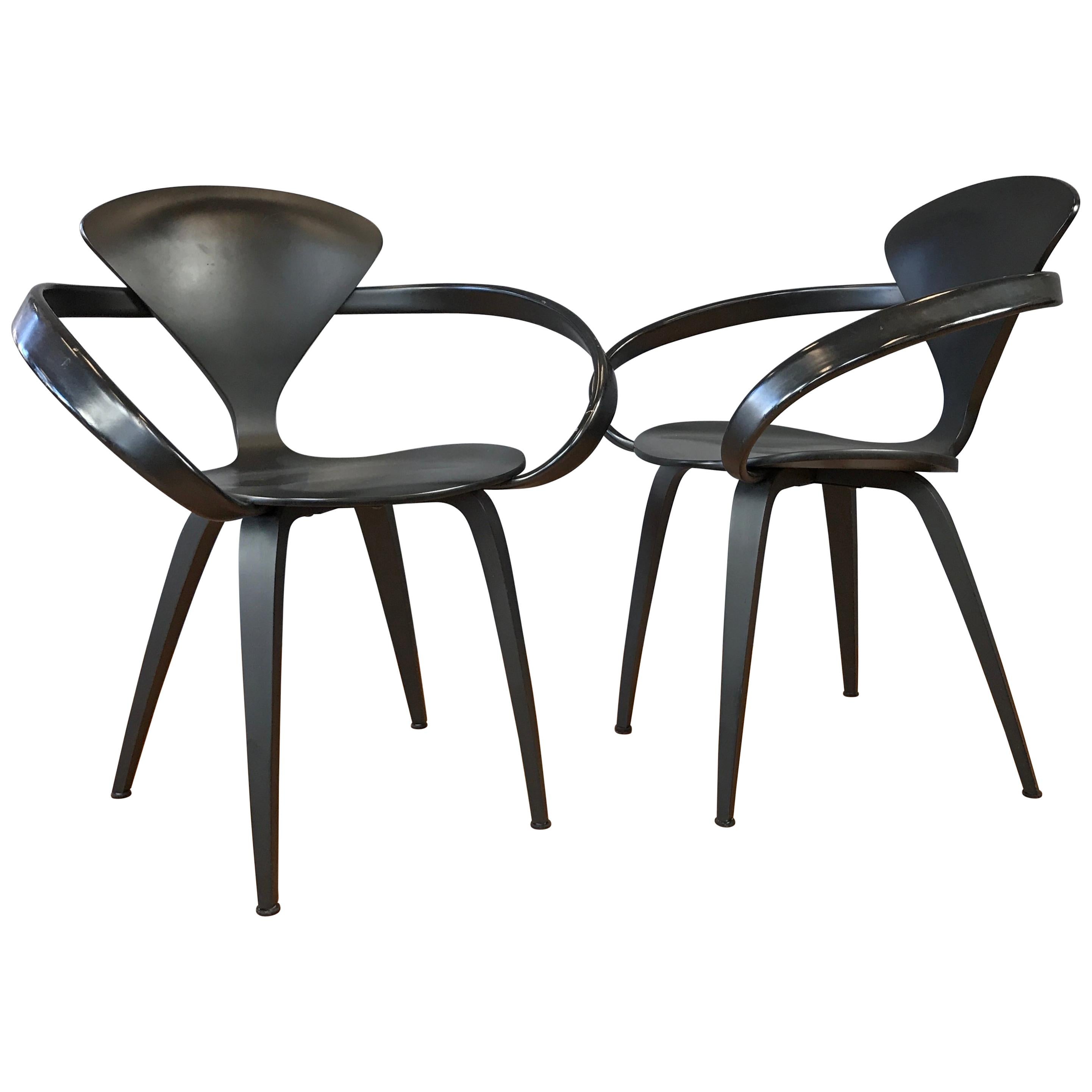 Two Black Cherner Armchairs Designed by Norman Cherner