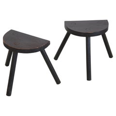 Two black French Brutalist tripod stool Rustic milking stools, 1940's