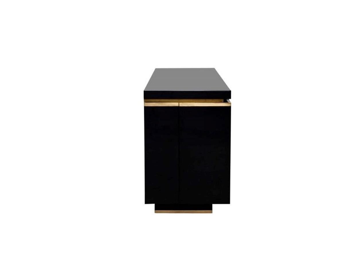 Two Black Lacquered Commodes with Brass Trim by Jean Claude Mahey For Sale 6