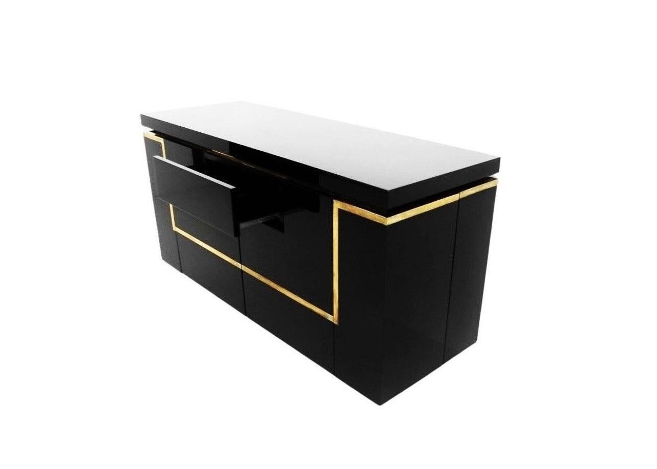 Two Black Lacquered Commodes with Brass Trim by Jean Claude Mahey For Sale 8