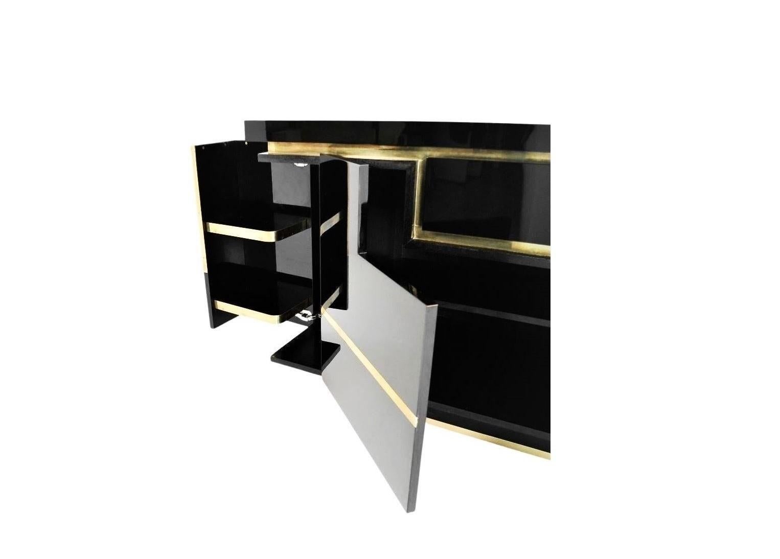 Two Black Lacquered Commodes with Brass Trim by Jean Claude Mahey For Sale 9