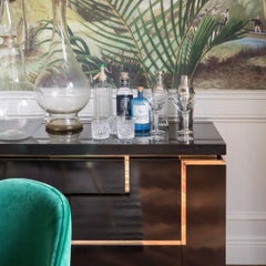 Two Black Lacquered Commodes with Brass Trim by Jean Claude Mahey