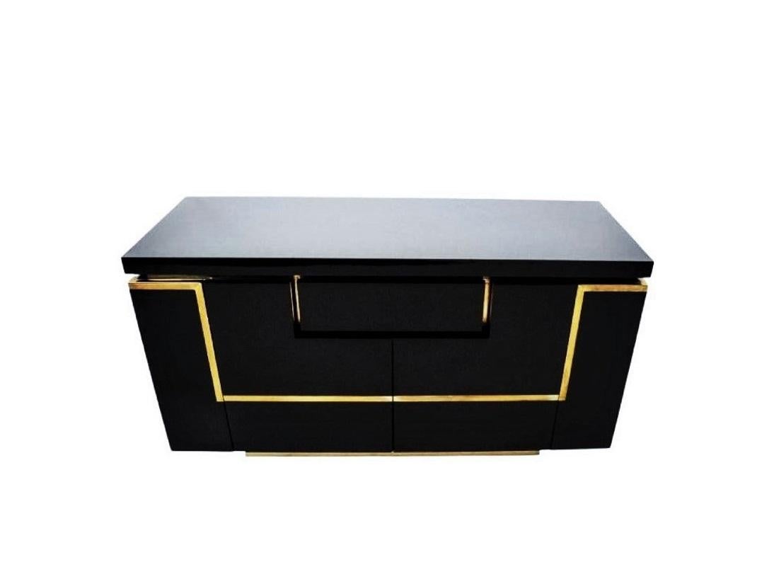 Two Black Lacquered Commodes with Brass Trim by Jean Claude Mahey In Good Condition For Sale In Dallas, TX
