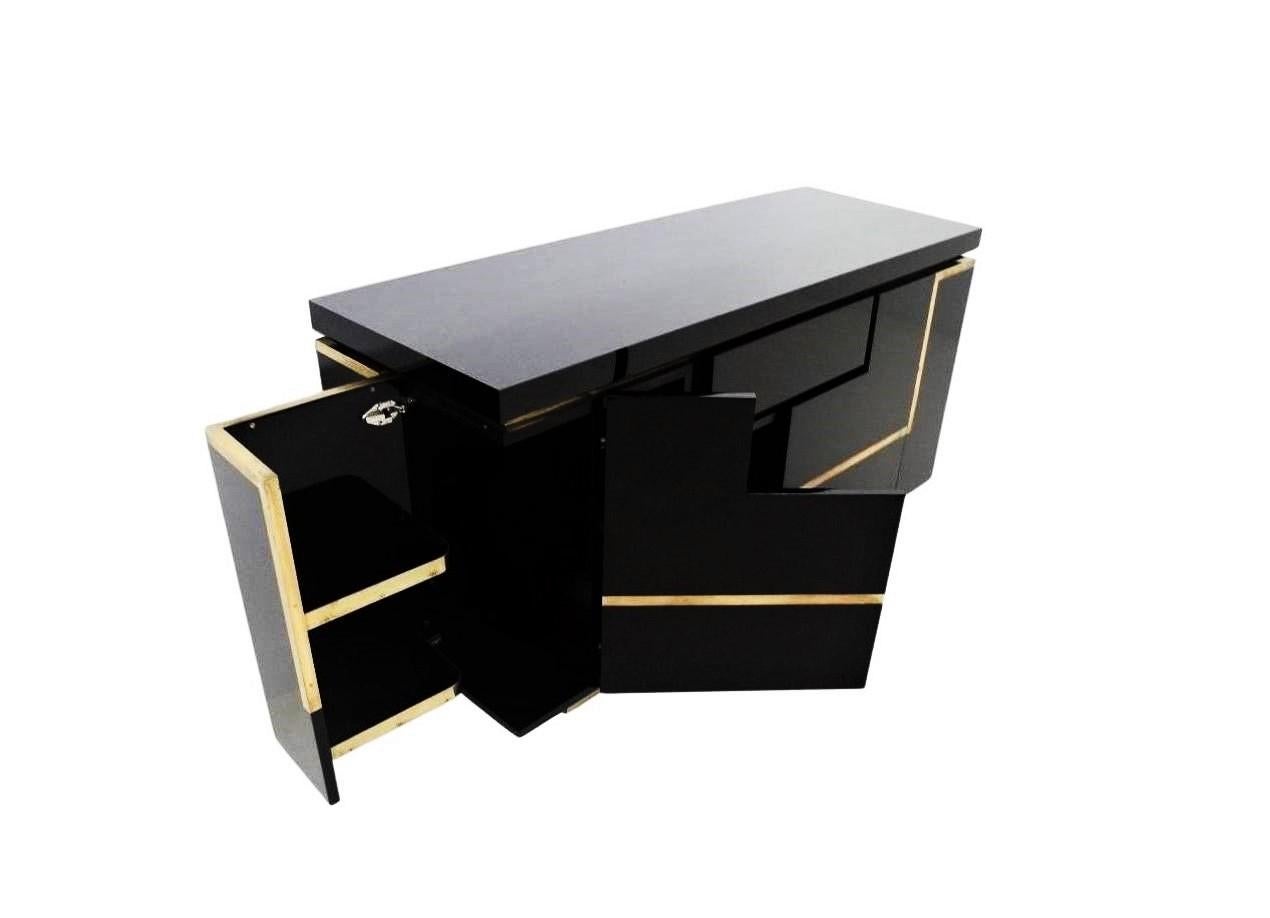 Two Black Lacquered Commodes with Brass Trim by Jean Claude Mahey For Sale 3