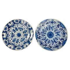 Two Blue and White Delft Chargers Hand Painted Netherlands Circa 1770