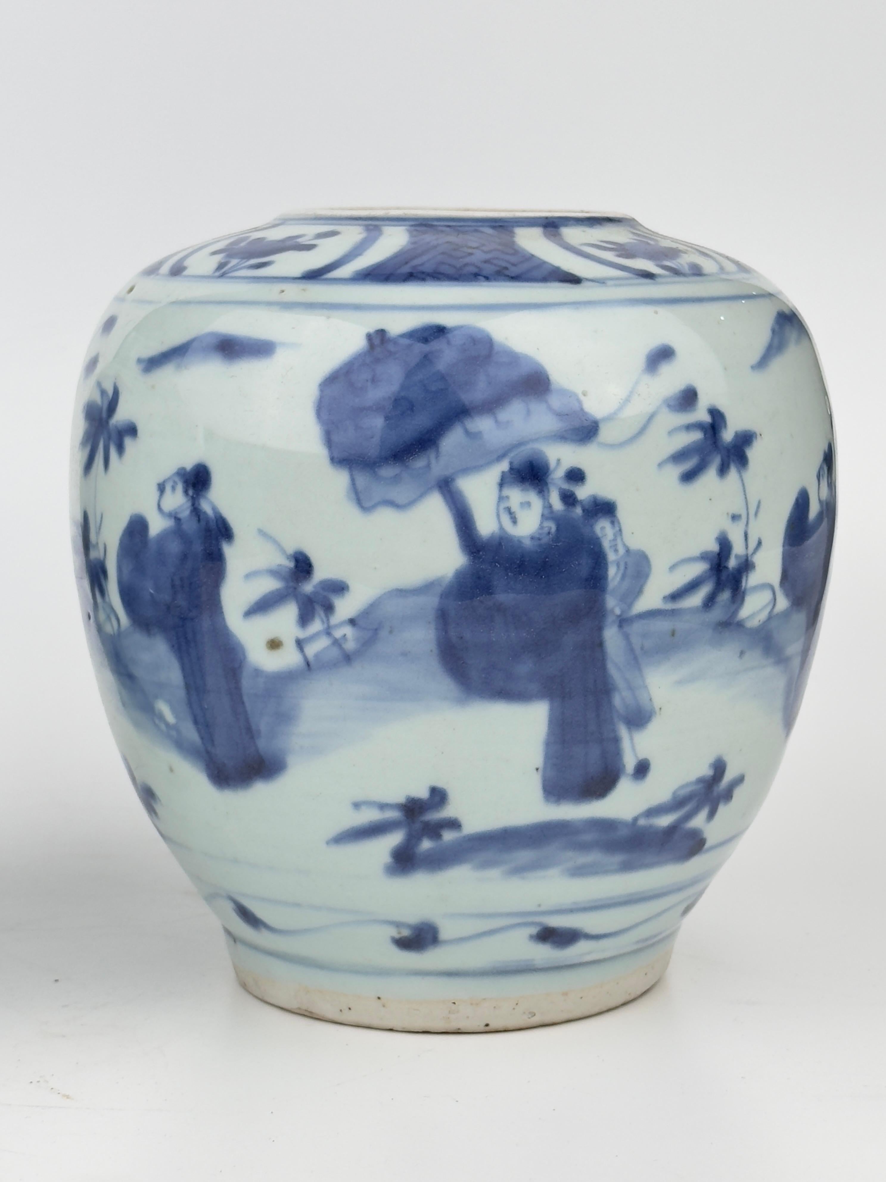 Two blue and white jars, officials in garden, Rabbit mark to base, Ming dynasty For Sale 4