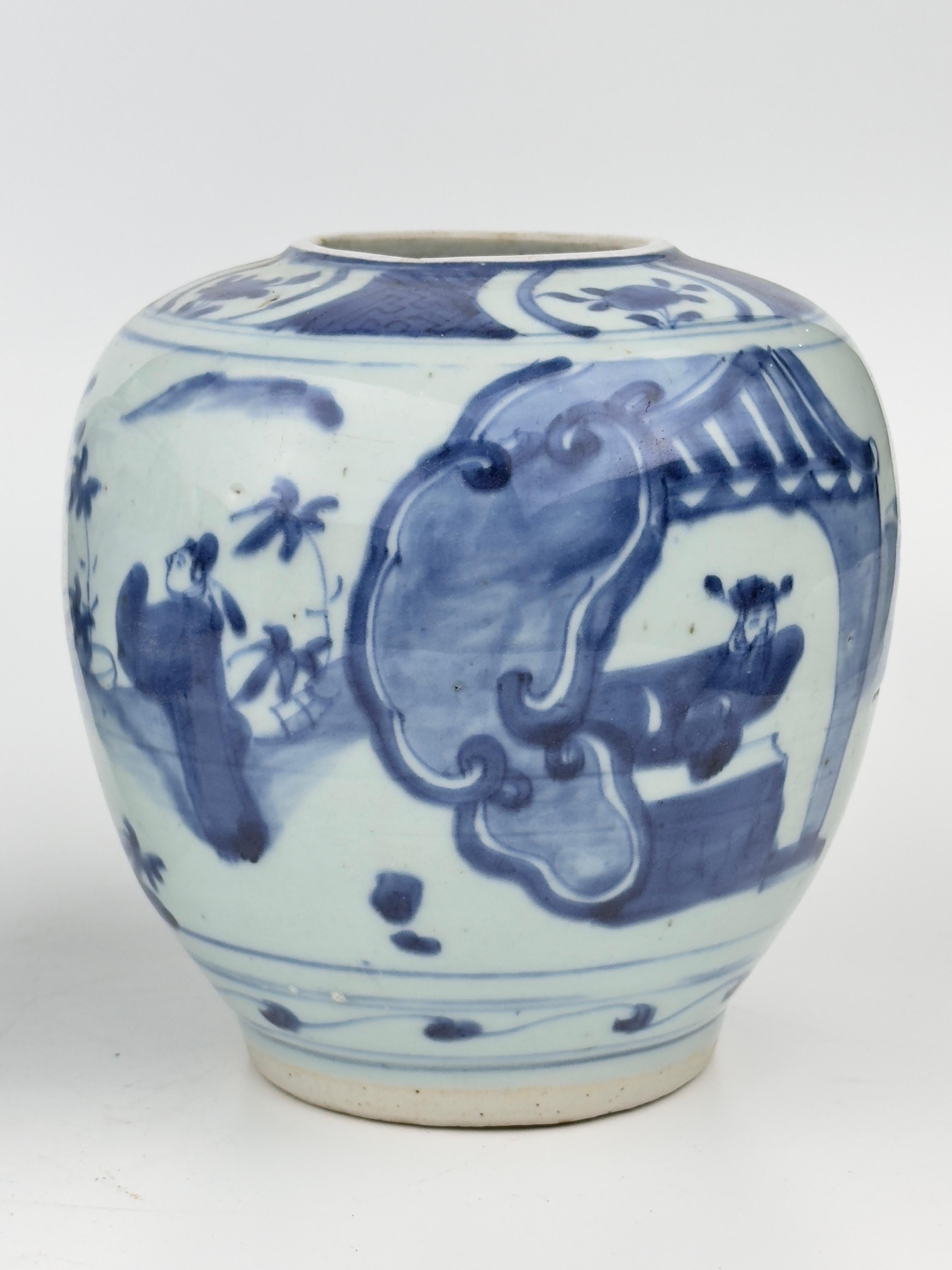 Two blue and white jars, officials in garden, Rabbit mark to base, Ming dynasty For Sale 5