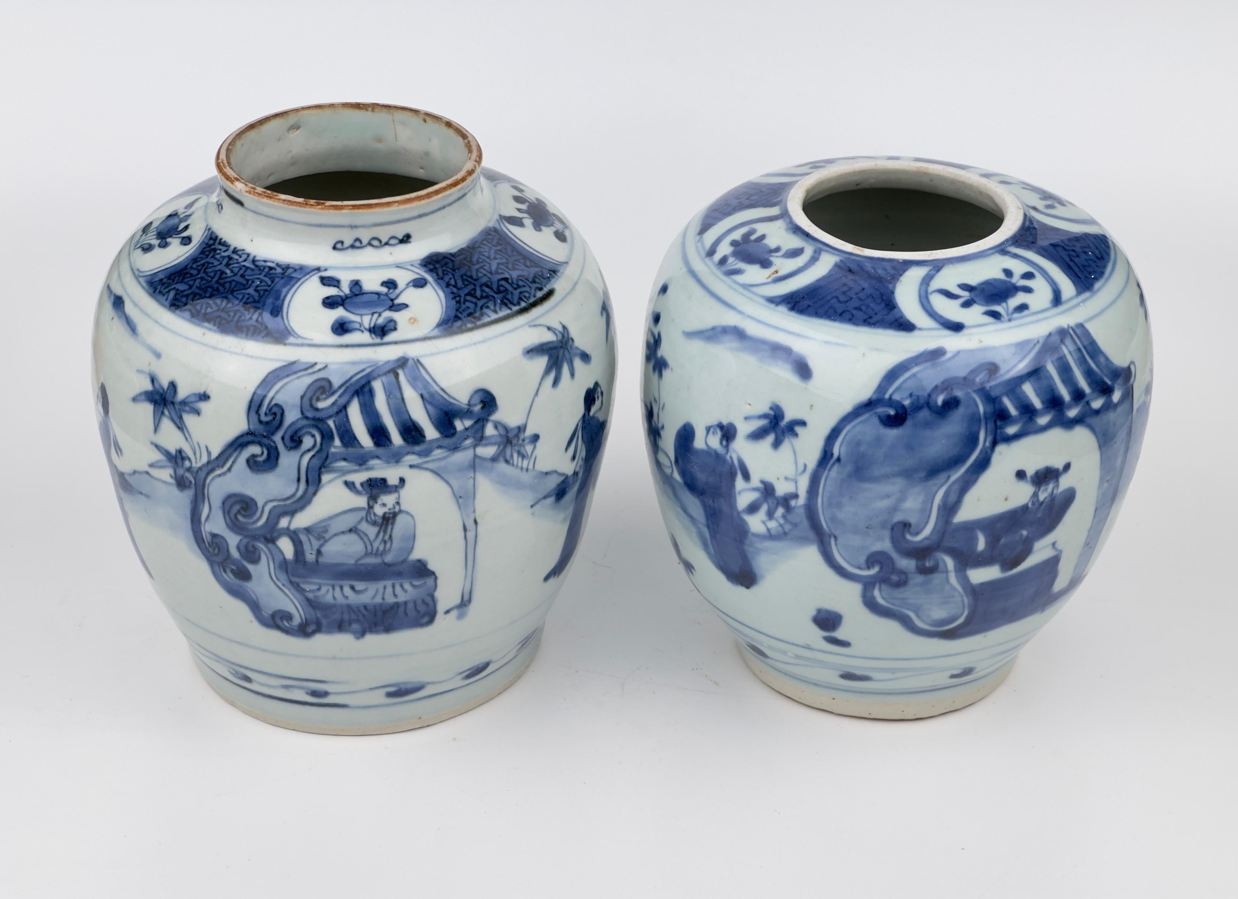 Two blue and white jars, officials in garden, Rabbit mark to base, Ming dynasty For Sale 10