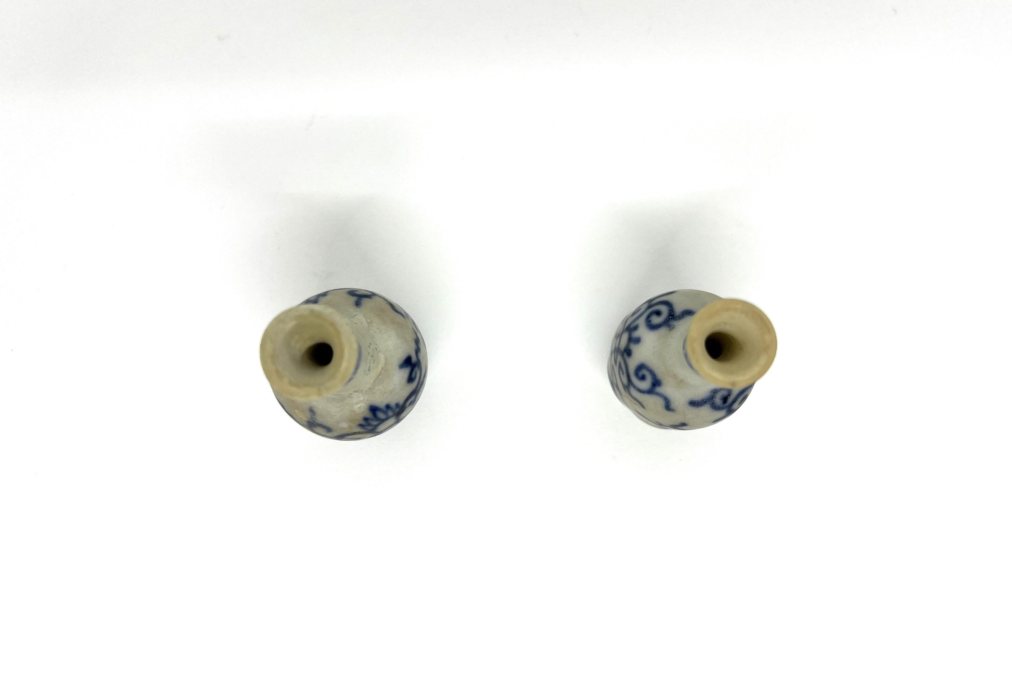 Chinese Two Blue and White Miniature Vases, C 1725, Qing Dynasty, Yongzheng Era For Sale
