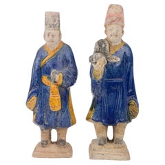 Antique Two blue-glazed figures, Ming Period (1368-1644)